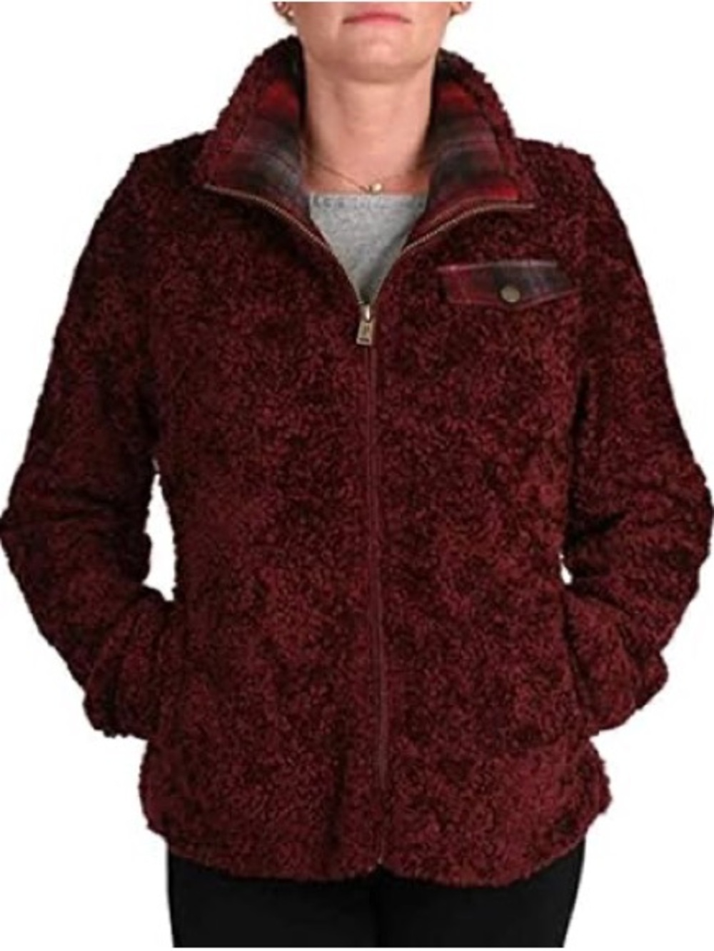 Pendleton Burgundy Plush Fuzzy Sherpa Style Zip-Up Teddy Jacket Winter | XL